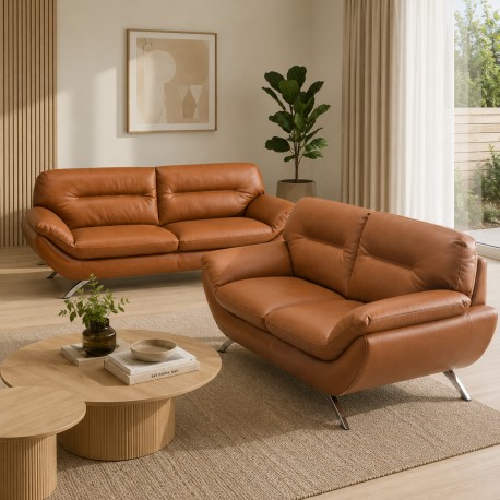 Hjort knudsen Taastrup 3 + 2 pers sofa cognac semianilin læder