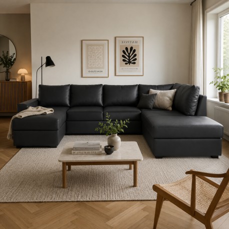 Canapé Deluxe U-Sovesofa Venstrevendt PU læder