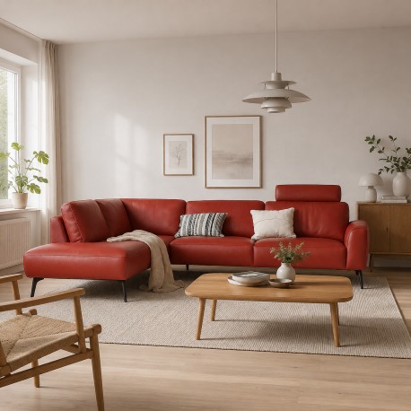 Hjort knudsen Copenhagen Rød læderhjørnesofa - Venstrevendt