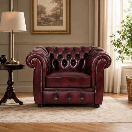 Liverpool Chesterfield lænestol Oxblod læder