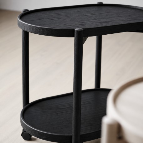 Thomsen Furniture - James Rullebord Sort Bejs egetræ eg 60x40 cm med Hjul