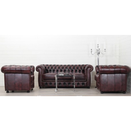 Liverpool Chesterfield 3 pers. sofa - Oxblod læder