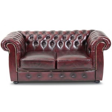 Liverpool Chesterfield 2 pers. sofa - Oxblod læder