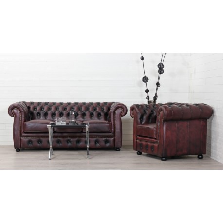 Liverpool Chesterfield 2 pers. sofa - Oxblod læder