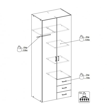 Bolmen garderobeskab 77 cm 2 låger - Hvid