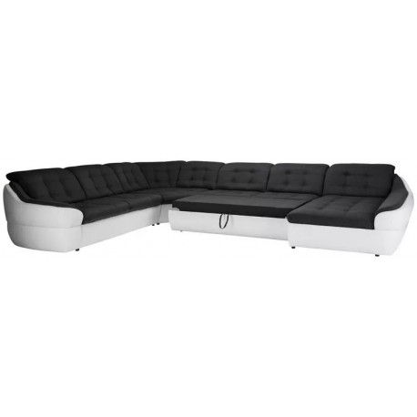 Siena XL U sofa Højrevendt sort stof Denver 21 sort / Hvid PU læder