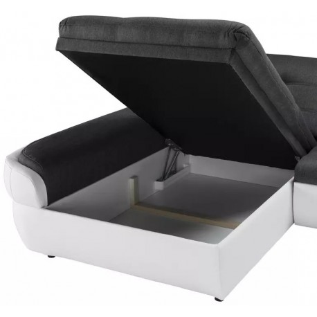 Siena XL U sofa venstrevendt sort stof Denver 21 sort / Hvid PU læder