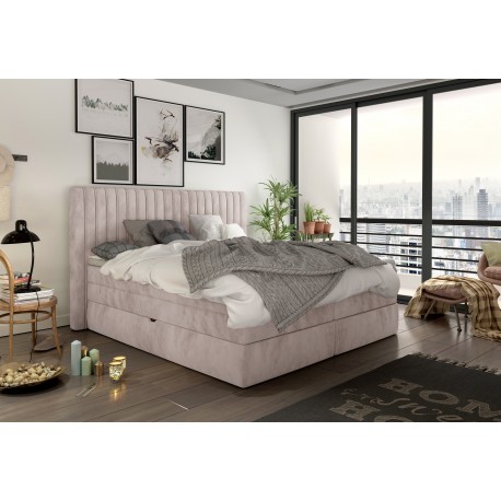 Luksemburg Kontinentalseng med opbevaring 140x200 rosa velour
