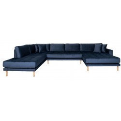 Lido - Hjørnesofa med Højrevendt Chaiselong - Mørkeblå velour