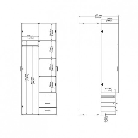 Bolmen garderobeskab 77 cm 2 låger - Hvid