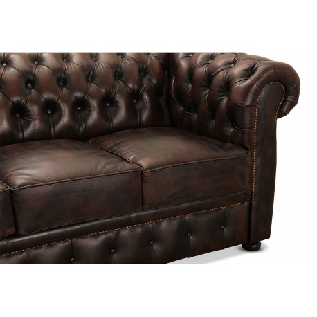 Liverpool 2+3 personer chesterfield sofa - brun ægte læder