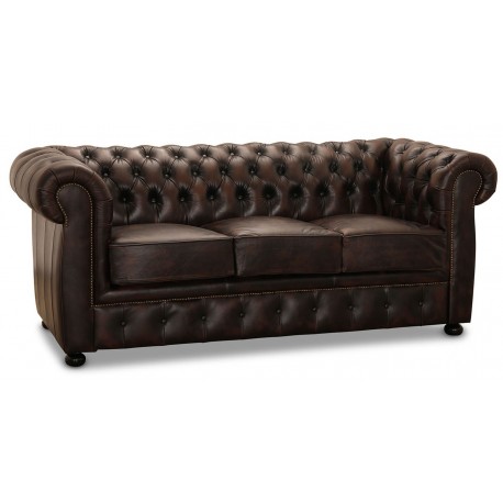 Liverpool 2+3 personer chesterfield sofa - brun ægte læder