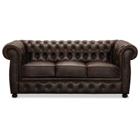 Liverpool 2+3 personer chesterfield sofa - brun ægte læder