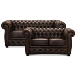 Liverpool Chesterfield 3+2 personer chesterfield sofa - brun ægte læder