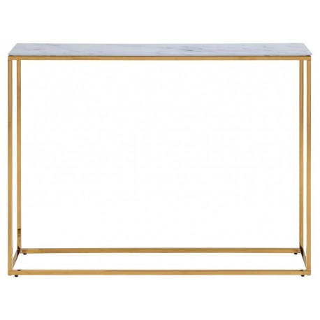 Alisma konsolbord Hvid krystalklar marmor glas, Ben gylden krom metal