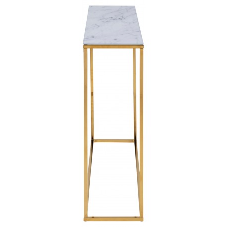 Alisma konsolbord Hvid krystalklar marmor glas, Ben gylden krom metal