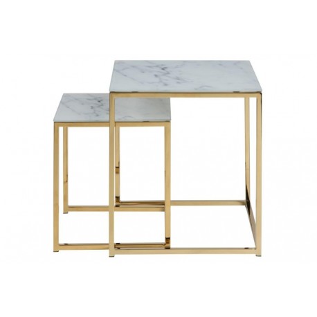 Alisma indskudsborde 2 stk glas krystalklar, hvid marmor print