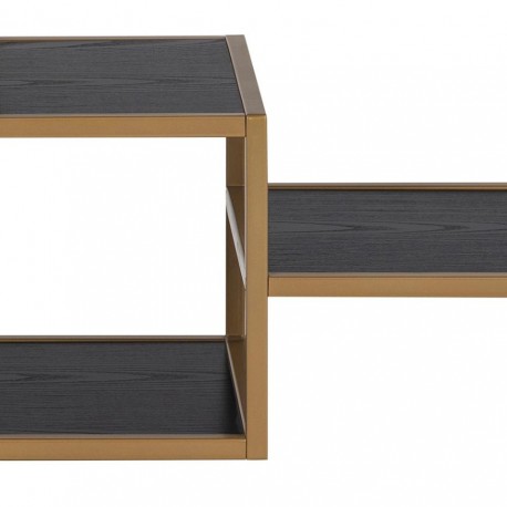 Seaford bogreol Guld højglans metal, 3 sort ask melamin hylder