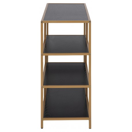 Seaford bogreol Guld højglans metal, 3 sort ask melamin hylder