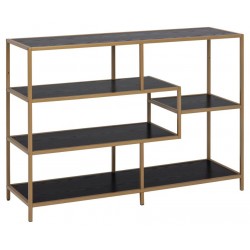 Seaford bogreol hylder 3 stk, melamin ask sort stel metal pulverlakeret, guldfarvet