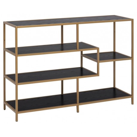 Seaford bogreol Guld højglans metal, 3 sort ask melamin hylder