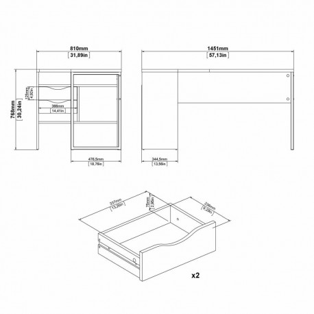 FUNCTION PLUS SKRIVEBORD 2 SKF. - GRÅ / HVID