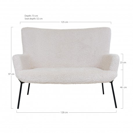 Glasgow Sofa - 2 personers sofa i hvid kunstig lammeskind med sorte ben