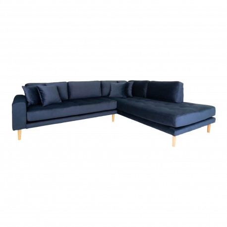 Lido Hjørnesofa Åben Ende - Sofa højrevendt i blå velour