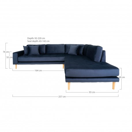 Lido Hjørnesofa Åben Ende - Sofa højrevendt i blå velour