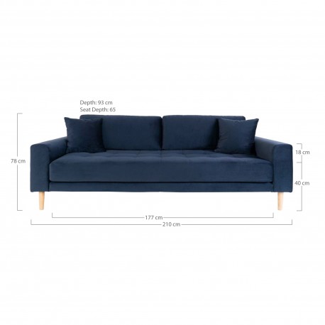 Lido 3 Personers Sofa - Sofa i mørkeblåt velour