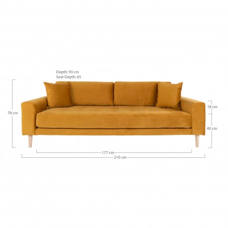 Lido 3 Personers Sofa - Sofa i sennepsgult velour