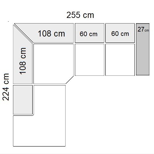 255 x 224 cm Venstrevendt