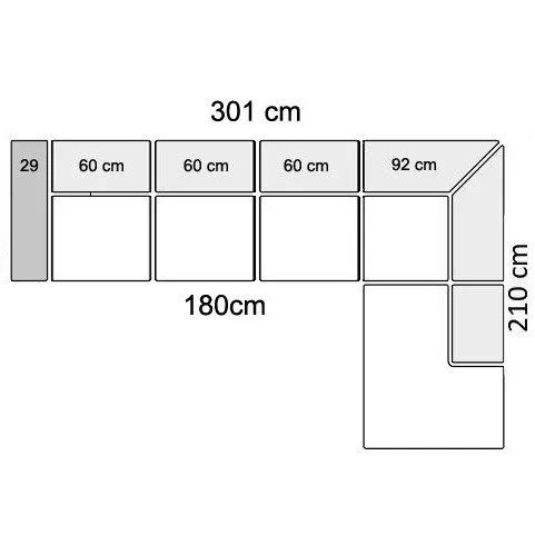 301 x 210 cm Højrevendt med 3 sæder