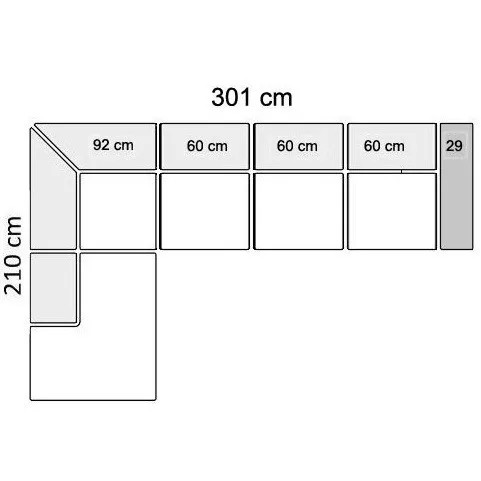 301 x 210 cm Venstrevendt med 3 sæder