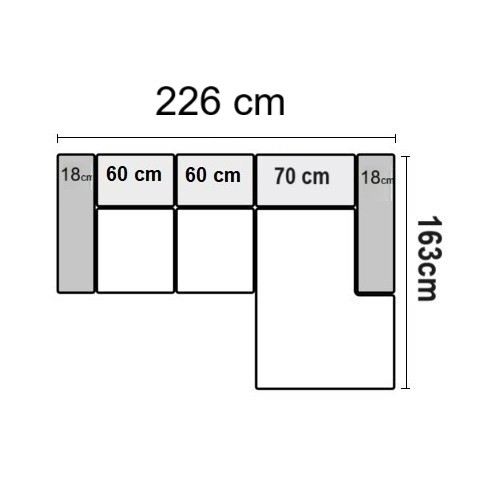 226 x 163 cm Højrevendt