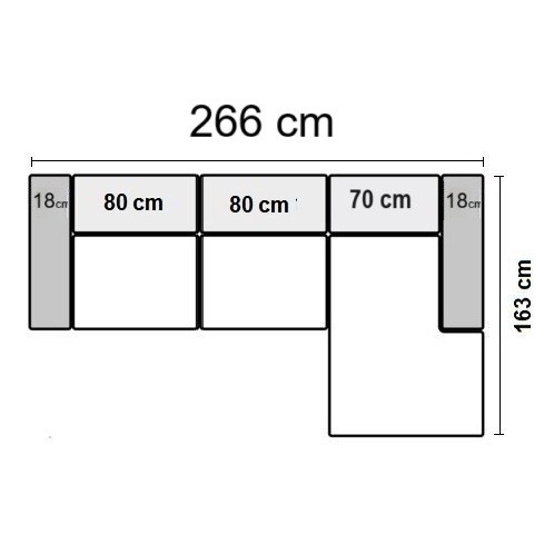 266 x 163 cm Højrevendt