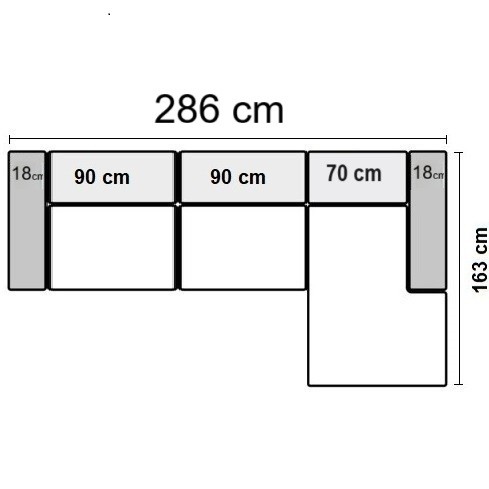 286 x 163 cm Højrevendt